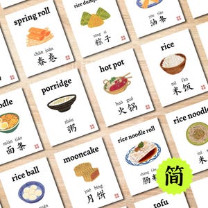 Zweisprachige Chinesisches Essen Karteikarten, Vereinfachtes Mandarin Essen of China Karteikarten, Kinder Lernposter zum ausdrucken ❤️❤️
