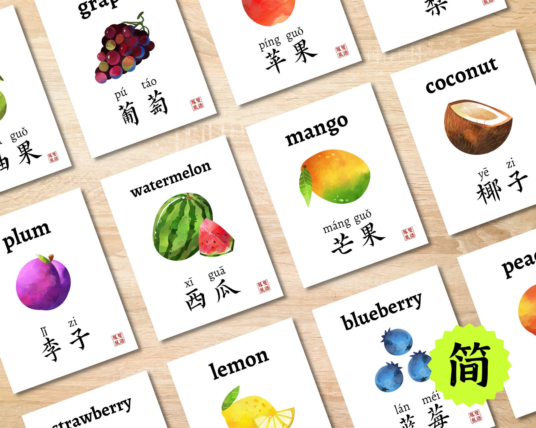 Fruits Food Chinese Flashcards Kids Bilingual Cards Simplified Pinyin Fruits Food Chinese Flashcards Kids Bilingual Cards Simplified Pinyin