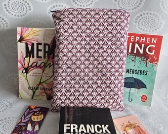Small quilted and zipped pocket book pouch - Book cover - Book case - fans