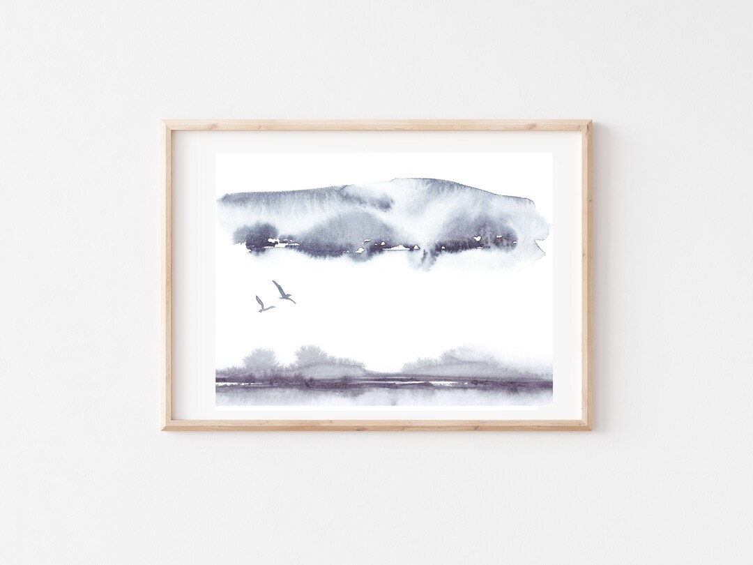 Mountain Blue Gray Wall Art Printable Abstract Art Blue Grey Etsy UK