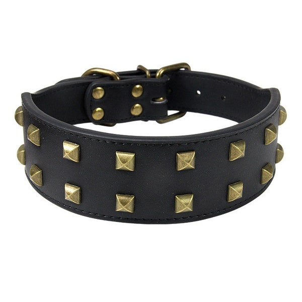 Genuine Leather studded Dog Collar for Big Dogs Wide Real Leather Dog Collars for Medium Large Dogs Pitbull German Shepherd