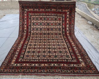 Afghan Area Rug 7x10 Ft, Undyed Natural Wool Handmade Rug, Bohemian Rug, Multi Color Wool Rug, 205x305 cm Area Rug, Rugs For Living Room,