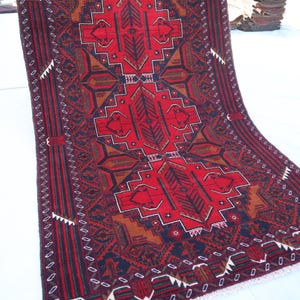 Vintage geschilderd tapijt 4 x 6'7 ft Afghaans meerkleurig tapijt, hoogpolig wollen tapijt, handgemaakt stadshuisbomen kinderkamertapijt, Balochi-tapijt