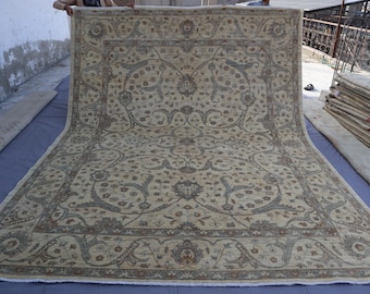 9 x 12 ft Bidjar blauw tapijt - Afghaans handgeknoopt wollen tapijt met geverfde groenten - tapijt voor woonkamer - Oosters tapijt - boerderijdecor, groot Turks herki-tapijt