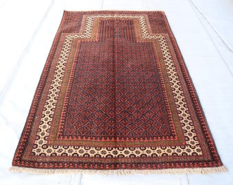 3x5 ft Baluchi Handmade Prayer Rug, Fine Quality Vintage Afghan Spiritual Rug, Prayer Mat Rug, High Pile Natural veg dyes Wool Prayer Carpet
