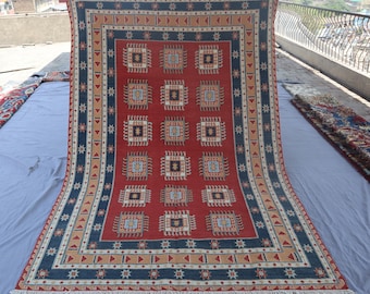 Somak Kilim Area Rug 5'6x8'4 ft Afghan Handmade Tribal Turkmen Laghary Rug- Flatweave Kilim Rug- Boho Berber Bohemian Vintage Rug, Kitchen