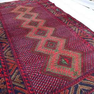 4x6 ft One Of a Kind Antique Area Rug, Afghan Handmade low pile faded Wool Rug, Turkmen Vintage Rug, Rugs For Living Room, Dining Table Rugs