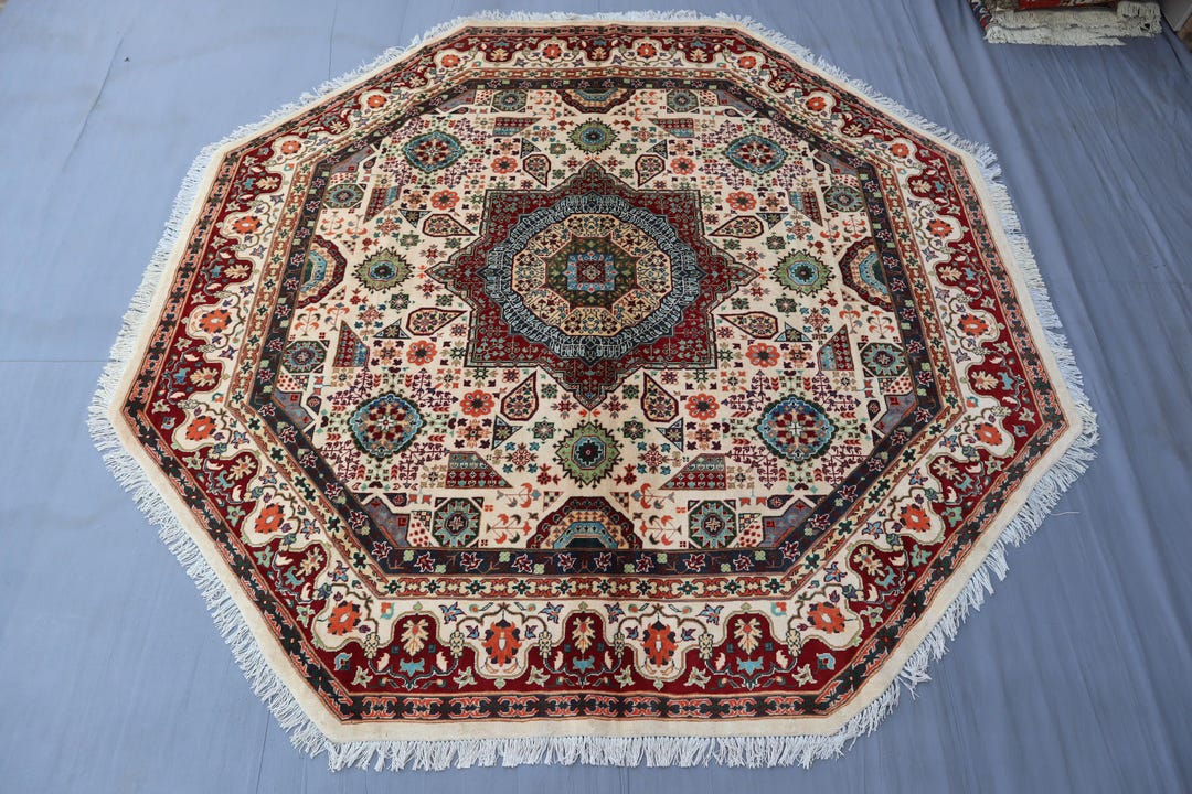 8x8 Ft Oriental Round Rug, Excellent Afghan Hand Knotted Top High ...