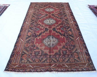 1970s Antique Rug 3'7x7 Ft Orange Afghan Handmade Wool Area Rug