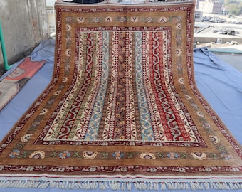 7x10 ft Modern Gabbeh Rug Afghan Art Rug, Turkmen Hand knotted veg dyes Wool Rug, Contemporary Rug, Brown Beige Blue, Living Room Office rug