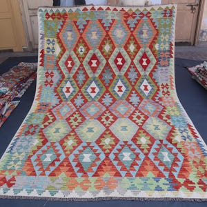 7x10 ft Afghan Kilim Rug - Afghan Hand Knotted Natural Wool Kilim Rug - Tribal Wool Rug - Turkish Kilim Rug - Bedroom Rug - Dining Table Rug