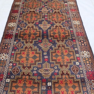 Vintage Area Rug 4x7 ft Antique Turkmen Old Balochi Rug, Afghan Handmade Wool Rug, Baluch Tribal Rug, Living Room, Bedroom Rug, Kitchen Rug