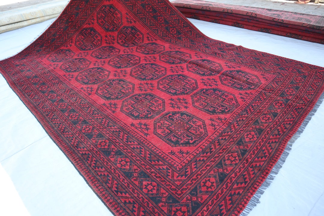 1930s Vintage Ersari Rug, 6x9 Afghan Hand Knotted Low Pile Wool Rug ...