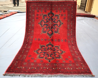 Vintage Rug 3x4 ft. Turkmen Red Bukhara rug 3x4 Afghan Handmade Wool Area Rug/ Khal Muhammadi Oriental Rug/ Rug for Bedroom/ Office Area Rug