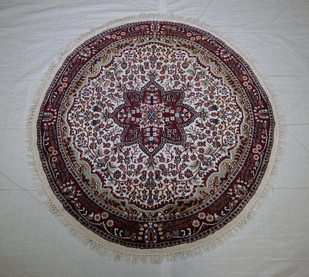 Jammu Kashmir Rug 4x4 Round Rug Vegetable Dye Rug Round Etsy
