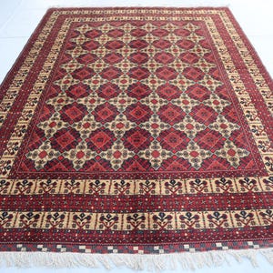 Large Area Rug, 8x12 ft, Afghan Tribal Handmade Rug, Afghan Bukhara Yousufi Rug, Turkmen Oriental Rug, 8x12 Afghan Rug, Living Room Carpet