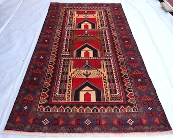 1920s Antique Caucasian Rug- Afghan Handmade Low Pile Faded Vintage Distressed Rug- 3'7x6'5 ft, Entryway Bedroom Tapis Farmhouse Art Carpet