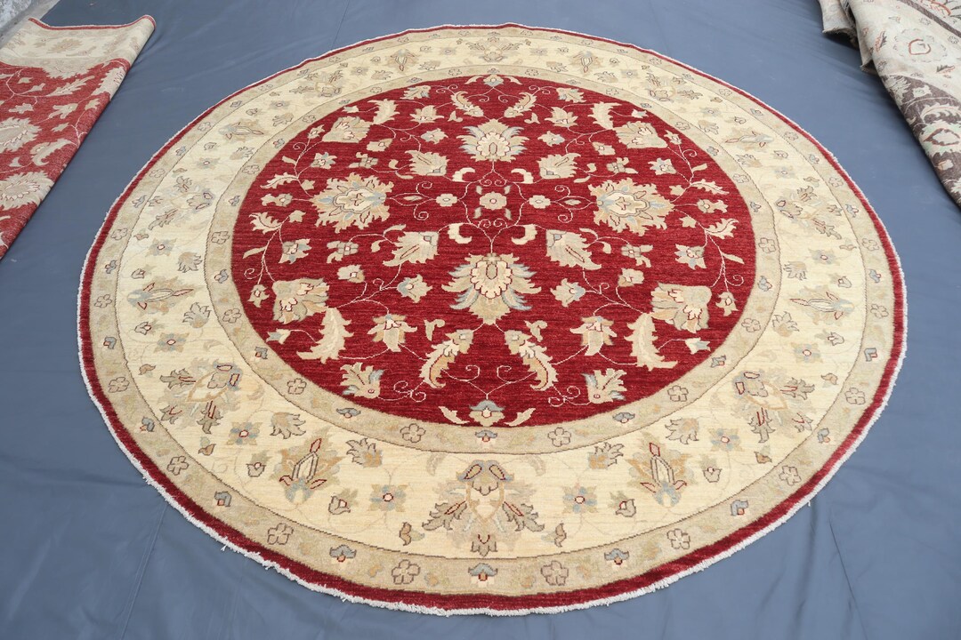 8x8 Ft Round Area Rug Afghan Hand Knotted Wool Rug, Tribal Turkmen Rug ...