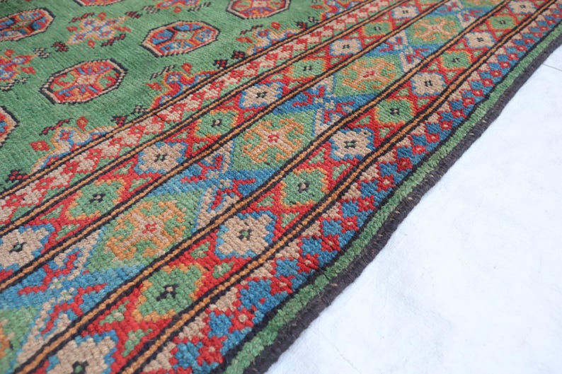 5x6'2 Green Bukhara Rug Afghan Super Fine Quality Handmade Organic Wool