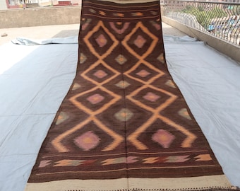 5x12 Large Afghan Handmade Kilim/ Flatweave Rug/ Vintage Turkmen Brown Soumak Rug/ Antique Oriental Afghan Rug/ Boho Rug/ Dining Table Rug