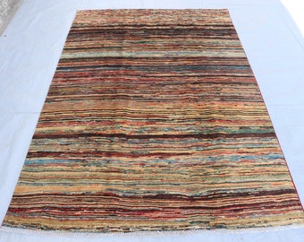 5x7 Striped Gabbeh Area Rug/ Afghan Hand Knotted Wool Natural Colors Rug/ Rug For Living Room Dining Table/ Home Decoration Rugs/ Office rug
