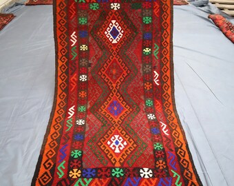 Kilim rug, Red Afghan kilim, 3'5 x 6'3, Vintage Turkish kilim rug, rustic rug, rug, hot pink, bohemian, pink kilim, bright rugs, Bedroom Rug