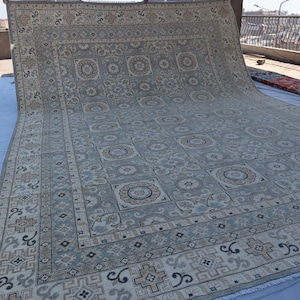 10x14 Natural Undyed Khotan Rug/ Large Turkish Oushak Design Afghan Hand-Knotted Wool Rug/ Turkmen Serapi Rug/ Contemporary Rug/ Bedroom Rug