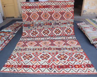 Afghan Kilim Rug 7x10 ft Handmade Wool Rug, Vintage Rug, Oriental Rug, Authentic Genuine Rug, Turkmen Maimana Kilim Rug, Large Area Rug 7x10