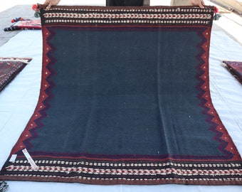 Quadratischer Vintage-Teppich, 5 x 5 Fuß – handgeknüpfter afghanischer, pflanzlich gefärbter Wollteppich, 4,8 x 5 Fuß turkmenischer orientalischer Kelim-Belutsch-Teppich, Stammes-Buchara-Kelim-Teppich