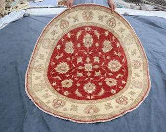 Collectors Piece 5x5 ft Round Area Rug, Turkish Design Hand knotted Veg Dye Oriental Circle Rug, Afghan Bedroom Carpet, Soft Wool Round Rug
