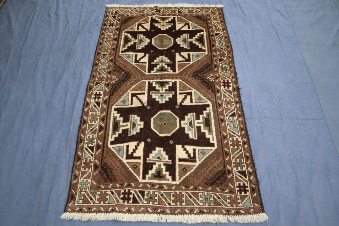 Antique 1930s Rug, Afghan Handmade Wool Area Rug, Low Pile Balochi Rug ...