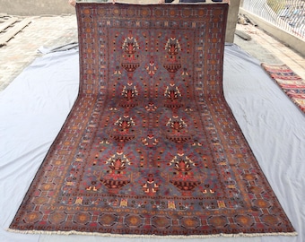 Vintage Area rug 6'4x10'5 ft Antique Afghan Rug, 100% Wool Hand Knotted Nomadic Rug, Tribal Baluchi Rug, Oriental Afghan rug, 192x315 cm Rug