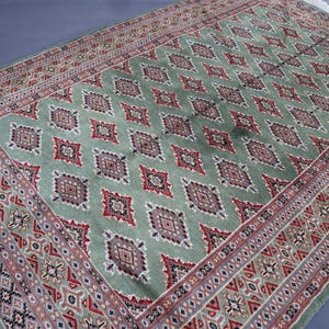 4x6 ft Pistachio Green Bokhara Rug - Afghan Hand Knotted Wool Area Rug - 100% Wool Soft Rug - Geometric Area Rug - Tribal Turkmen Area Rug