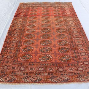Vintage Afghan Bokhara Rug 5x7 ft, Turkmen Hand Knotted Wool Area Rug, Tribal Bukhara Rug, Rustic Oriental Rug, Bedroom Rug, Living Room Rug