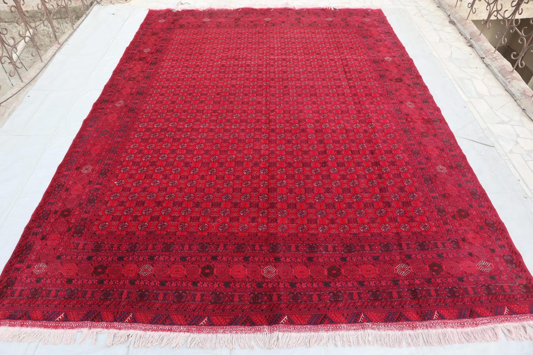 Custom Size Bukhara Rug/ Rich Red Turkmen Hand Knotted Wool Area Rug ...