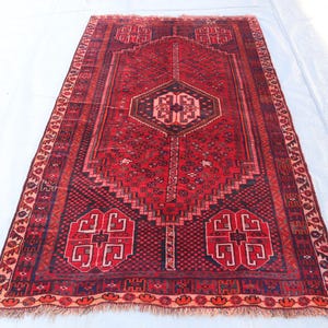 4&#39;8x7&#39;7 ft Vintage Caucasian Rug Afghan Handmade 1950&#39;s Antique Low Pile Tribal Rug, Kids Room Carpet, Bohemian Living Room Rug, Bedroom Rug