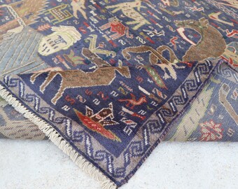 1960年代のアンティークハンドメイドラグ3.9 x 6.8フィート