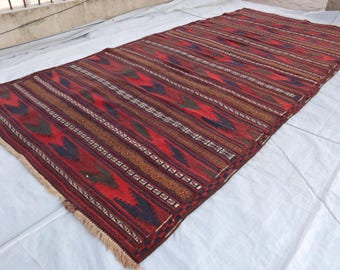 4'7x10'4 ft Antique Turkmen Soumak Kilim Rug, Handmade flatweave Kilim 100% Wool Rug, Oriental Afghan Rug, Collectors piece rug, Bedroom Rug