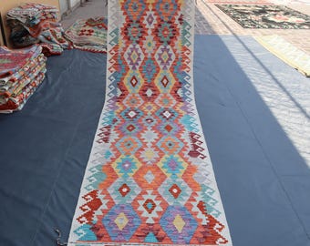 3x4 ハンドメイド アフガン キリム ランナーラグ | オレンジデニム