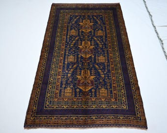 Turkman Vintage Rug 3'8x6'1 ft Hand Knotted Wool Muted Neutral Rug, Home Décor Rug, Living Room Rug, Bedroom Rug, Kitchen, Dining Room Rug