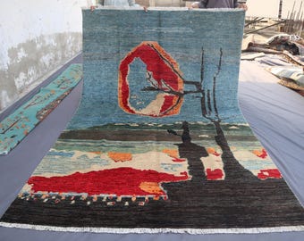 6'5x9'8 ft Large Gabbeh Area Rug- Afghan Hand Knotted Veg Dyes Wool Rug- Turkmen Gabbeh Rug, One of a Kind Rug- Rugs For Dining Room, Office