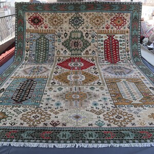 Tappeto afghano extra large 10'5x13 - Tappeto in lana annodato a mano - Tappeto orientale turcomanno Khoja Rushnaye - Tappeto per soggiorno, tappeto per tavolo da pranzo immagine 3
