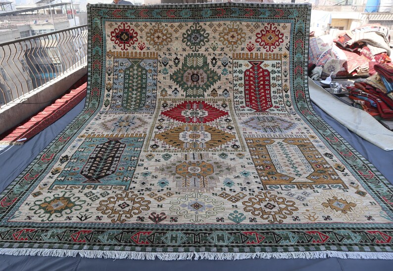 Tappeto afghano extra large 10'5x13 - Tappeto in lana annodato a mano - Tappeto orientale turcomanno Khoja Rushnaye - Tappeto per soggiorno, tappeto per tavolo da pranzo immagine 3