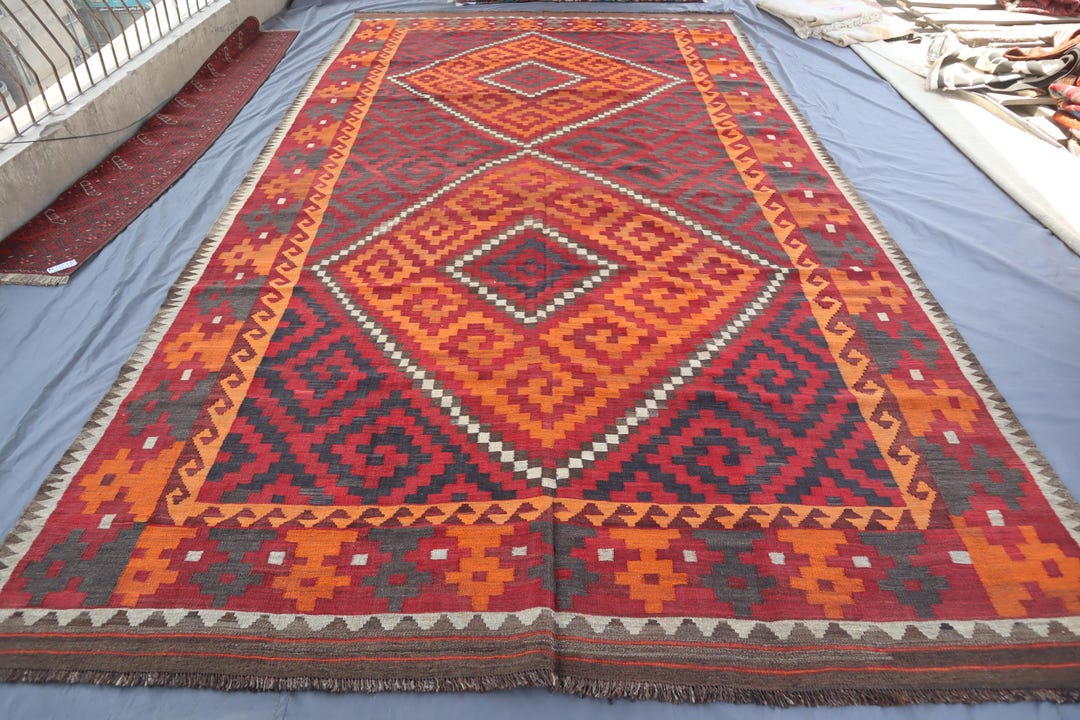 Vintage Ghalmoori Kilim Rug, 8'7x15'3 Ft Large Area Rug, Turkmen ...