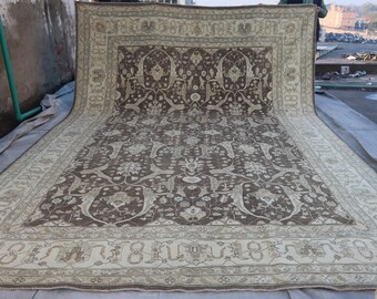 Afghansk Sultan Abadi-matta 2,9 x 4,3 m turkmensk handknuten matta, tribal turkisk Oushak-matta, palatsstorleksmatta, 300 x 430 cm matta, heminredning