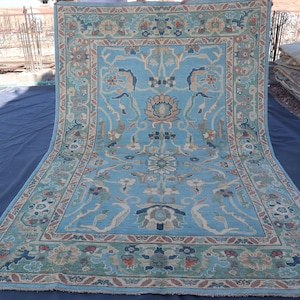 6x9 Light Blue Rug, Turkish Bijdar Area Rug, Handmade Wool Rug, Oushak Rug, Living Room Rug, Vintage Oushak Rug 190x280 cm Modern Floral Rug