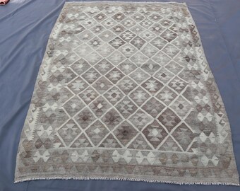 5x6'5 ft Vintage Natural Kilim Area Rug/ Afghan Handmade Wool Rug/ Living room Rug/ Bedroom Rug/ Turkish Kilim rug/ 5x7 Rug For Living Room
