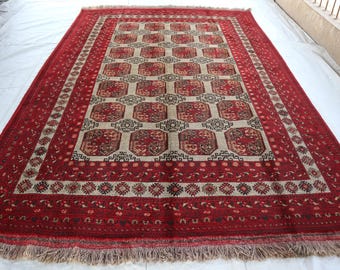 6&#39;8x9&#39;6 Vintage Turkmen Rug: Hand-Knotted Afghan Wool Filpa Rug