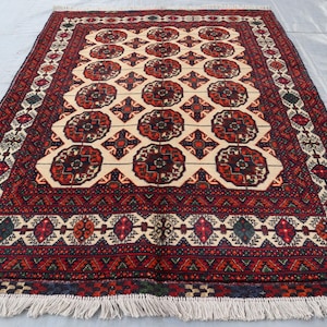 Turkmen Ersari Rug, 3&#39;4x4&#39;3 ft, Rich Colors Afghan Hand Knotted Wool Oriental Area Rug, Rugs for Bedroom, Living Room Area Rug, Bedroom Rug