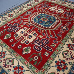 5x6 Kazak Area Rug - Red Caucasian Afghan Hand Knotted veg dyes Wool Geometric Rug - Bedroom Rug - Office Rug - Oriental Rug - Tribal Carpet